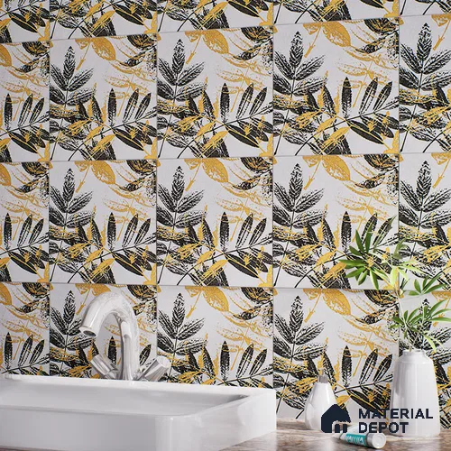Floral Wall Tile TL 07249 Plana 8005 GLM (Gold) 1 ft x 1 ft Ceramic Matte Finish - 9 mm | 2 mm Spacer is Mandatory | Please Expect a Slight Variation of Pattern